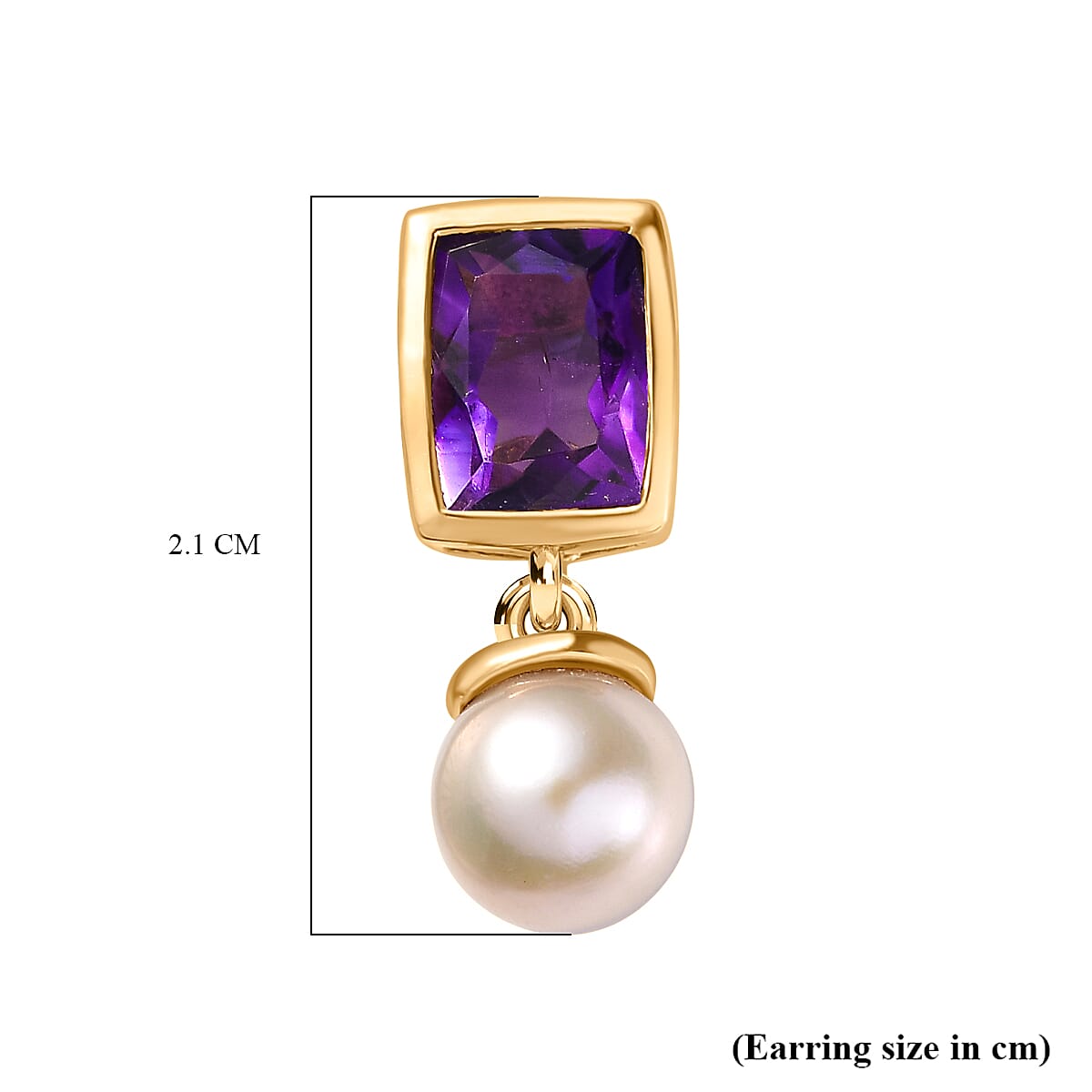 Moroccan Amethyst & Fresh Water Pearl Dangle Earrings with Push Back in 18K Vermeil Yellow Gold Plated Sterling Silver 7.72 Ct