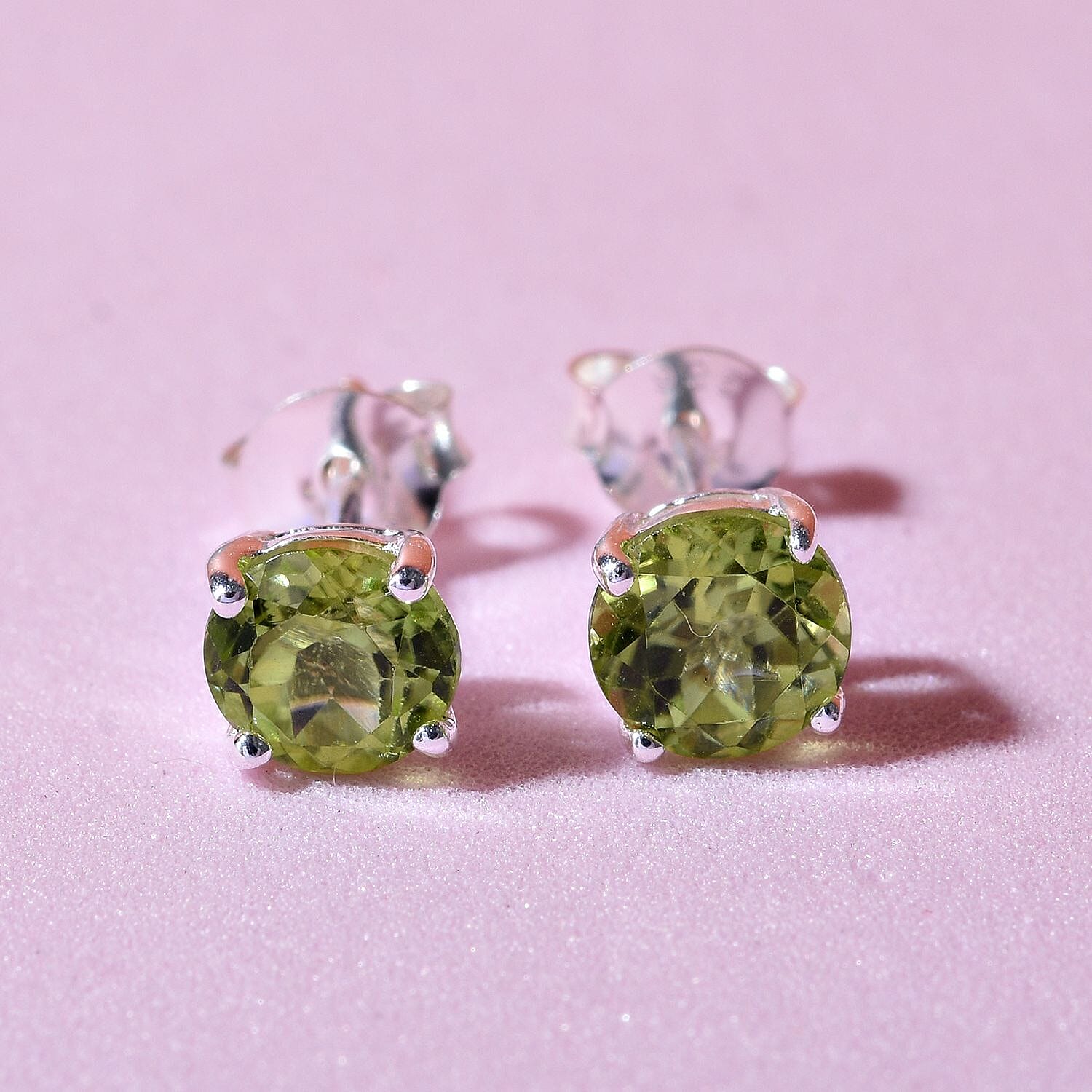 Peridot Push Back Earring  in Overlay Sterling Silver 1.60 Ct.