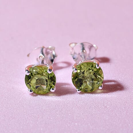 Peridot Push Back Earring  in Overlay Sterling Silver 1.60 Ct.