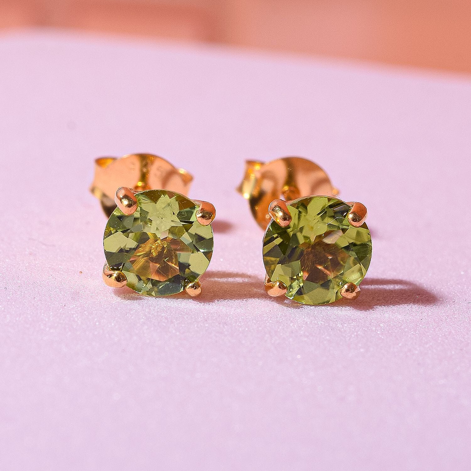 Peridot Push Back Earring in Yellow Gold Overlay Sterling Silver    1.60 Ct.