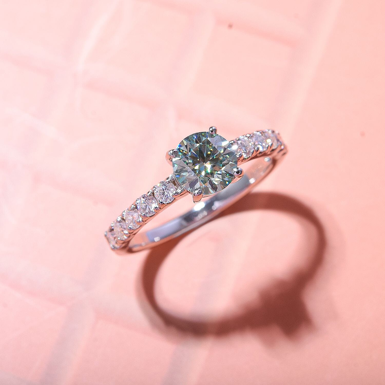 Rare Find - Paraiba Moissanite Solitaire Ring in Rhodium Overlay Sterling Silver 1.41 ct
