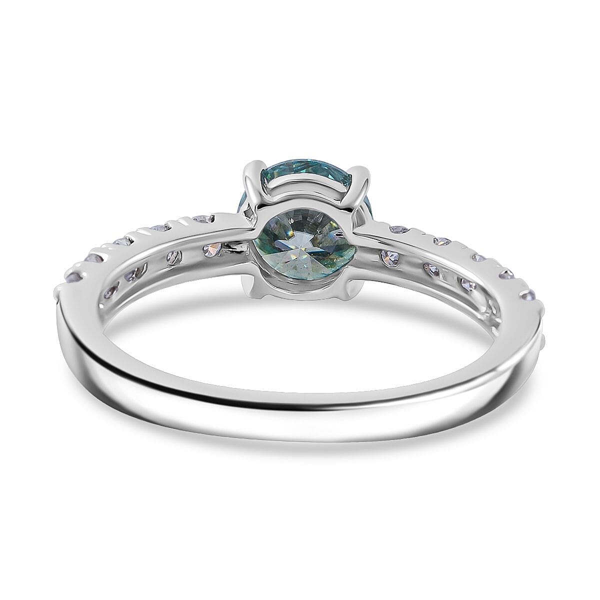 Rare Find - Paraiba Moissanite Solitaire Ring in Rhodium Overlay Sterling Silver 1.41 ct