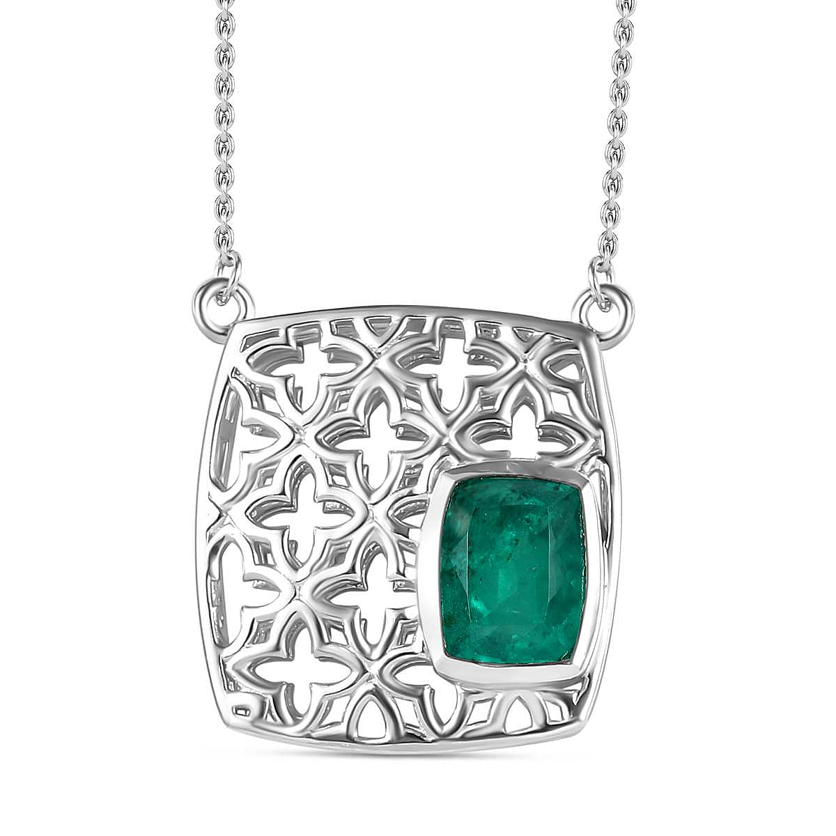 Emeraldine Triplet Quartz Fancy Necklace (Size - 20) in Rhodium Plated Sterling Silver 2.372 Ct.
