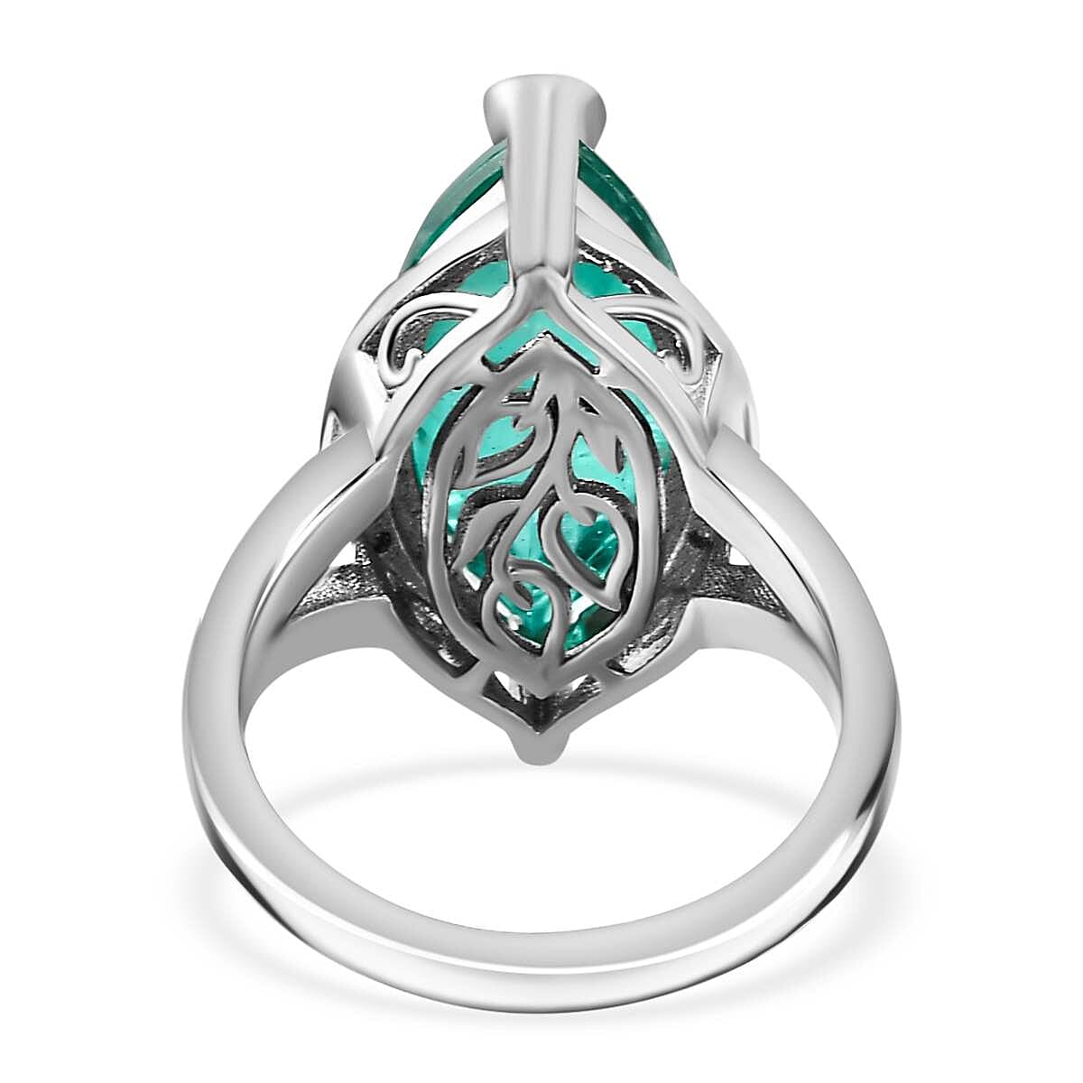 Emeraldine Quartz (Marquee) & Natural Zircon Ring in Rhodium Overlay Sterling Silver 6.70 Ct.