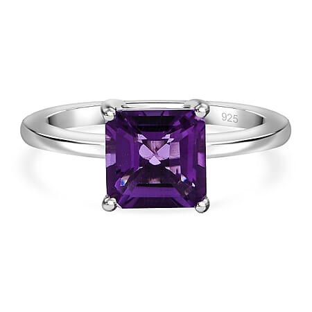 African Amethyst Solitaire Ring in Rhodium Overlay Sterling Silver 2.27 ct