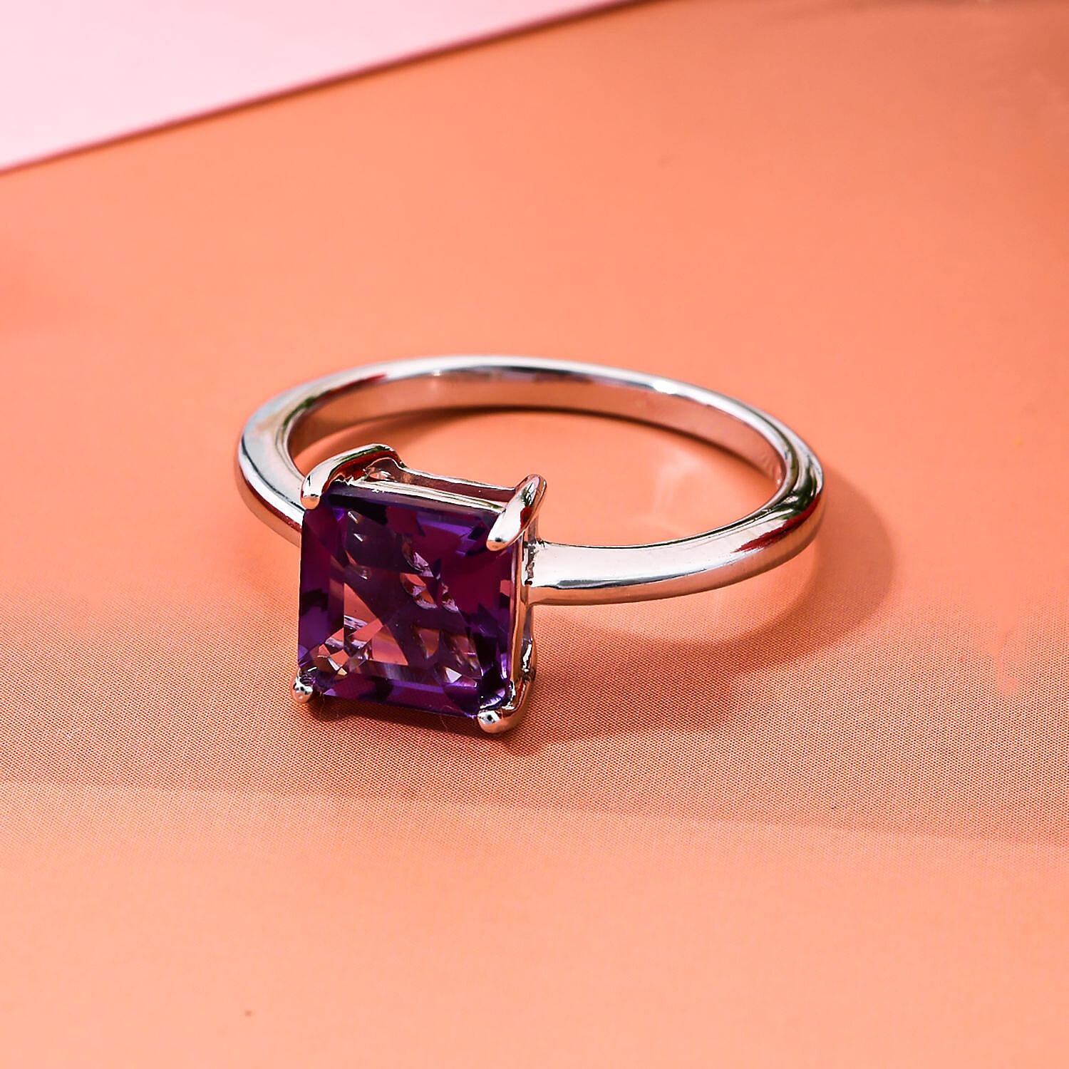 African Amethyst Ring in Rhodium Overlay Sterling Silver 1.53 Ct.