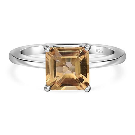 Citrine Solitaire Ring in Rhodium Overlay Sterling Silver 1.60 Ct.