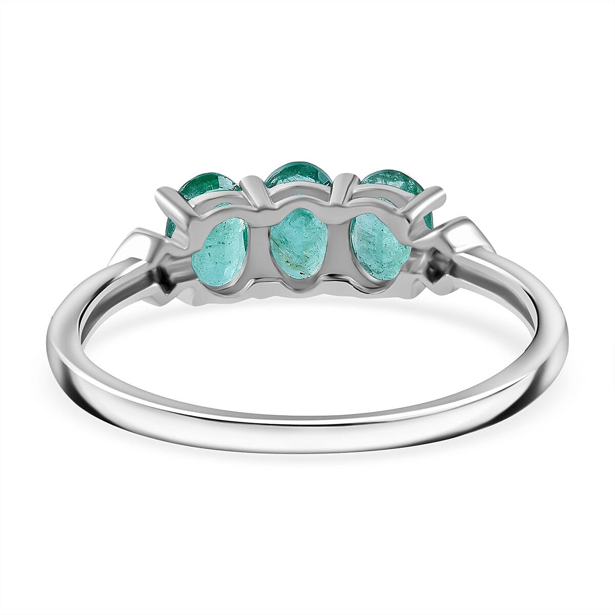 AAA Gemfields Zambian Emerald Trilogy Ring with Natural White Zircon in Platinum Sterling Silver 1.40 Ct.