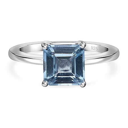 Skyblue Topaz Solitaire Ring in Rhodium Overlay Sterling Silver 2.27 ct