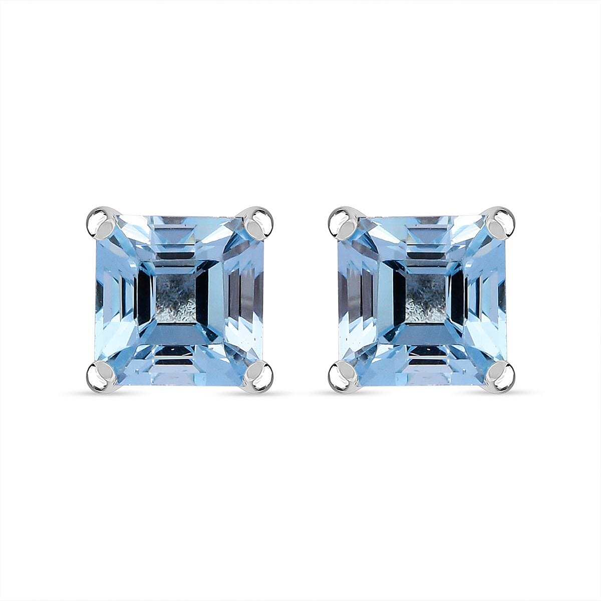 Skyblue Topaz Earring in Rhodium Overlay Sterling Silver 2.780 Ct.