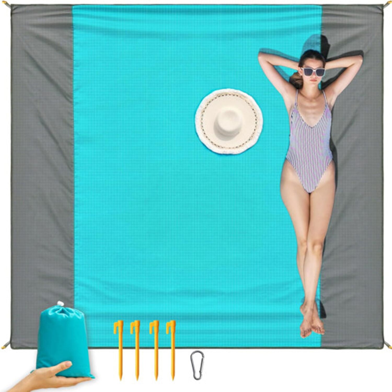 ISOPHO Beach Blanket Picnic Blanket - Blue & Green