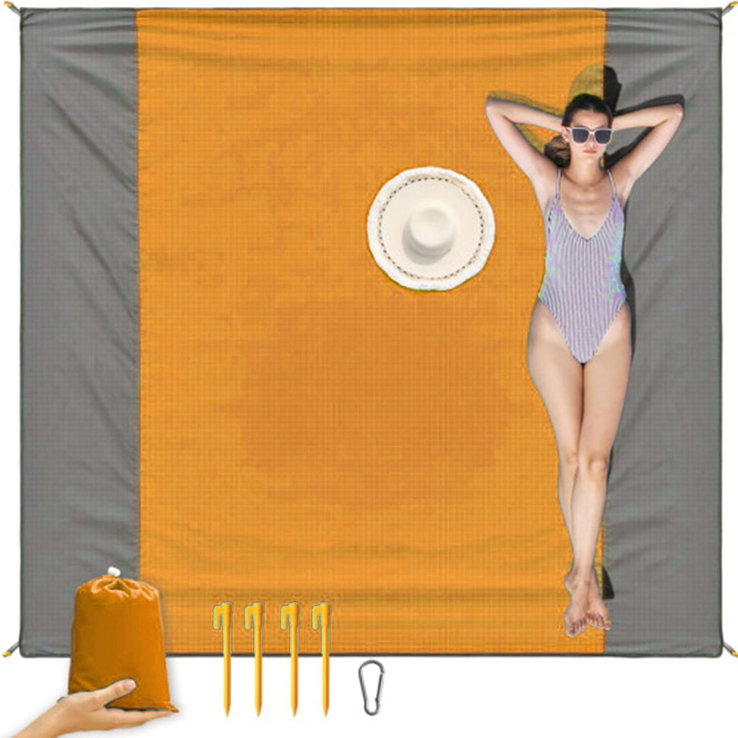 ISOPHO Beach Picnic Blanket (Size Large, 210x200 cm) - Orange