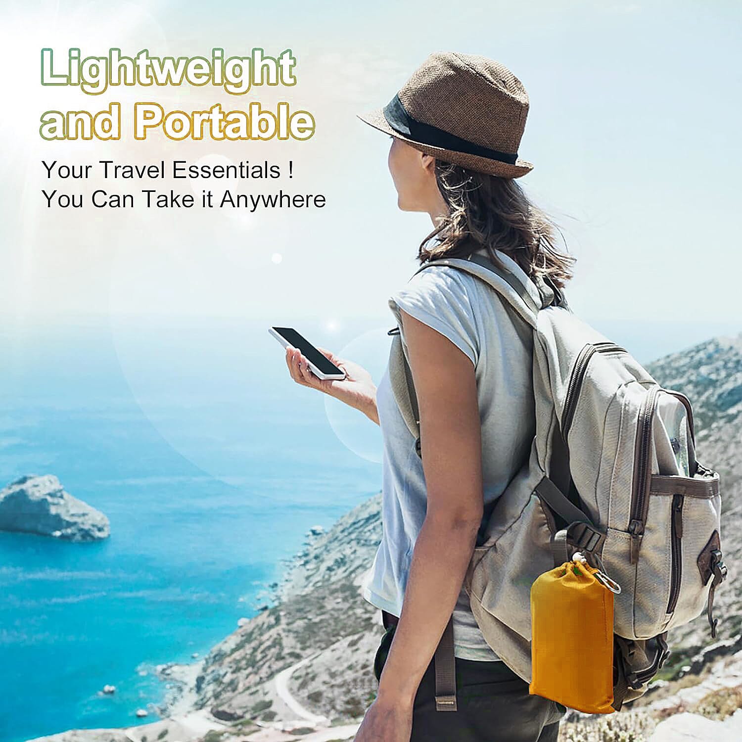 ISOPHO Beach Picnic Blanket (Size Large, 210x200 cm) - Orange