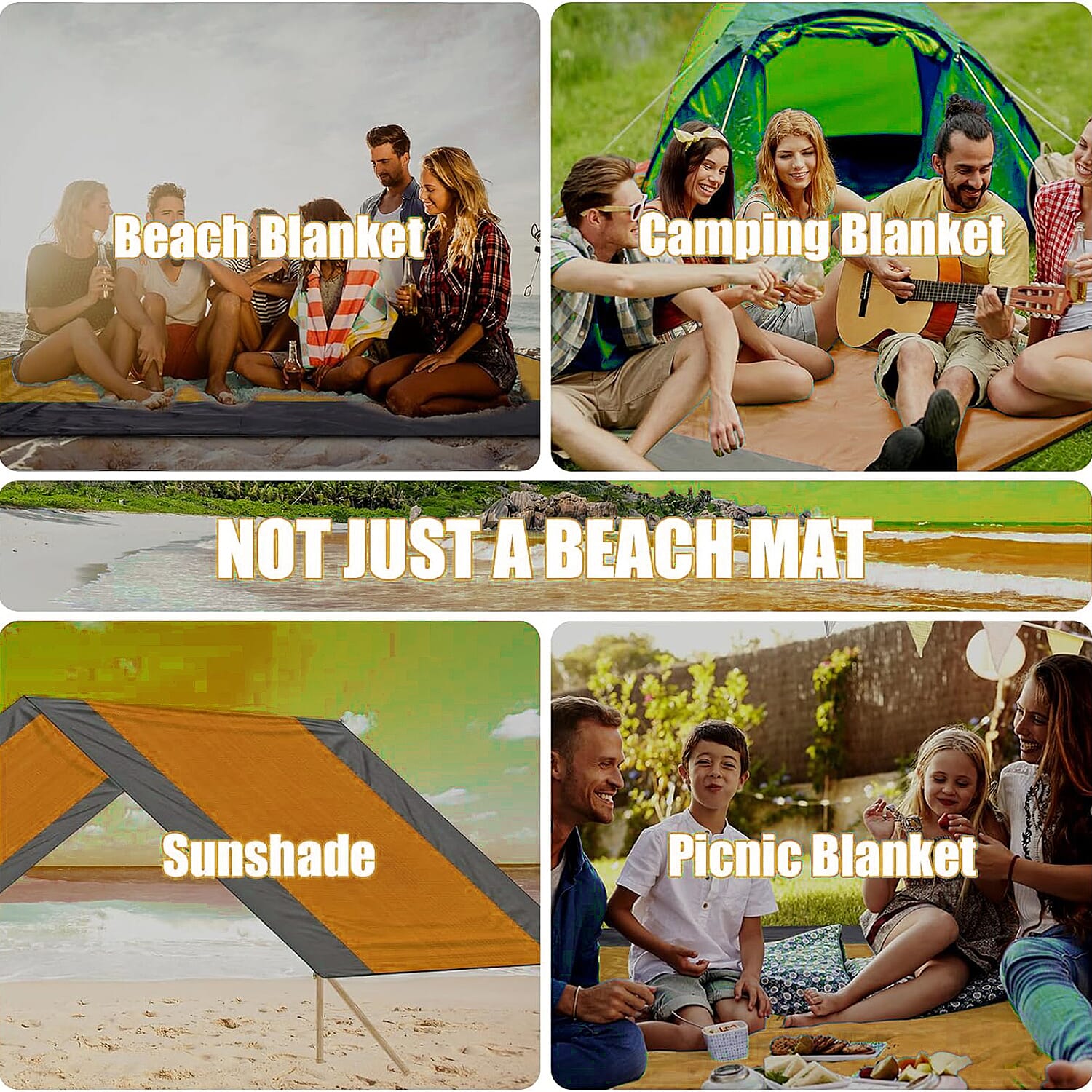 ISOPHO Beach Picnic Blanket (Size Large, 210x200 cm) - Orange