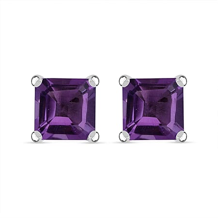 African Amethyst Solitaire Stud Earrings in Rhodium Overlay Sterling Silver 2.71 ct