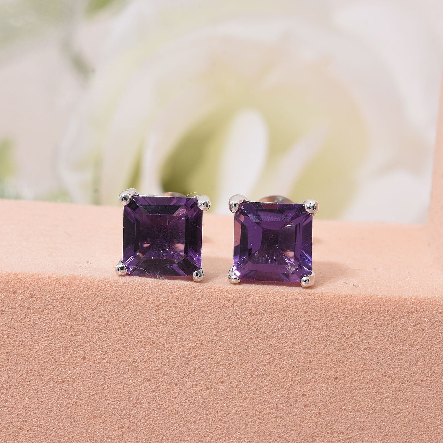 African Amethyst Earring in Rhodium Overlay Sterling Silver 2.07 Ct.