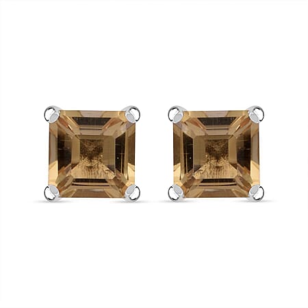 Citrine Solitaire Stud Earrings in Rhodium Overlay Sterling Silver 2.71 ct