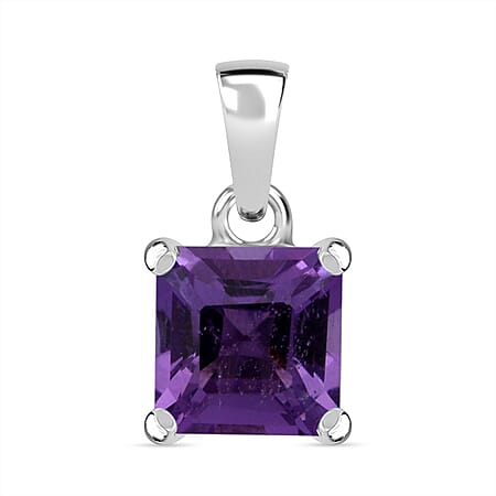 African Amethyst Pendant in Rhodium Overlay Sterling Silver 1.53 Ct.