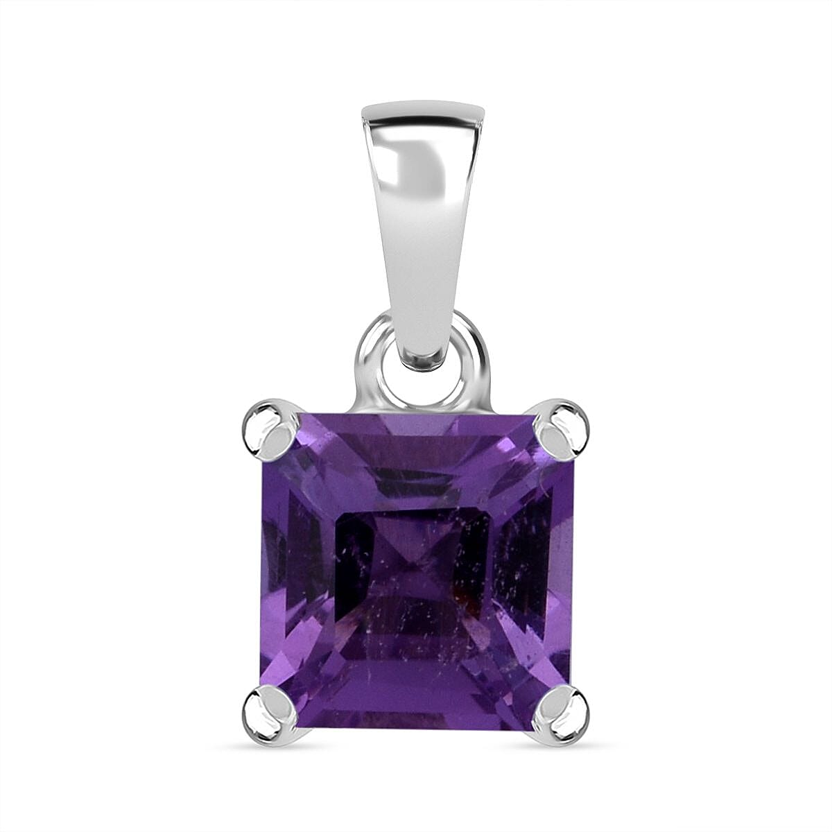 Asscher Cut Zambian Amethyst Pendant in Rhodium Overlay Sterling Silver 1.53 Ct.
