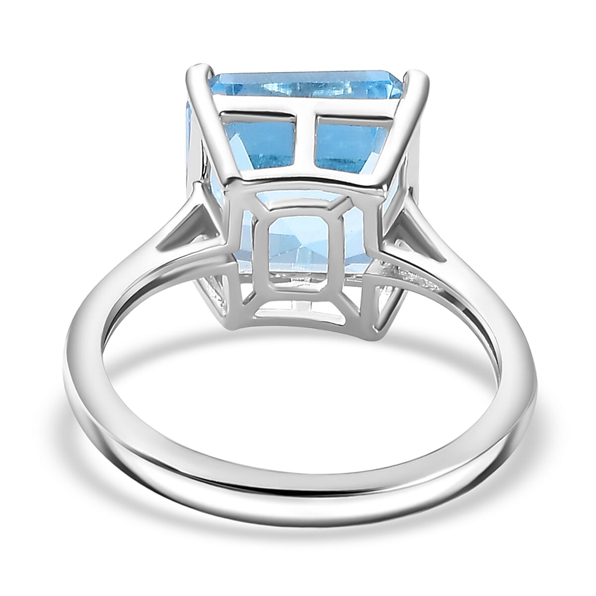 Asscher Cut Skyblue Topaz Solitaire Ring in Rhodium Sterling Silver 5.19 Ct.