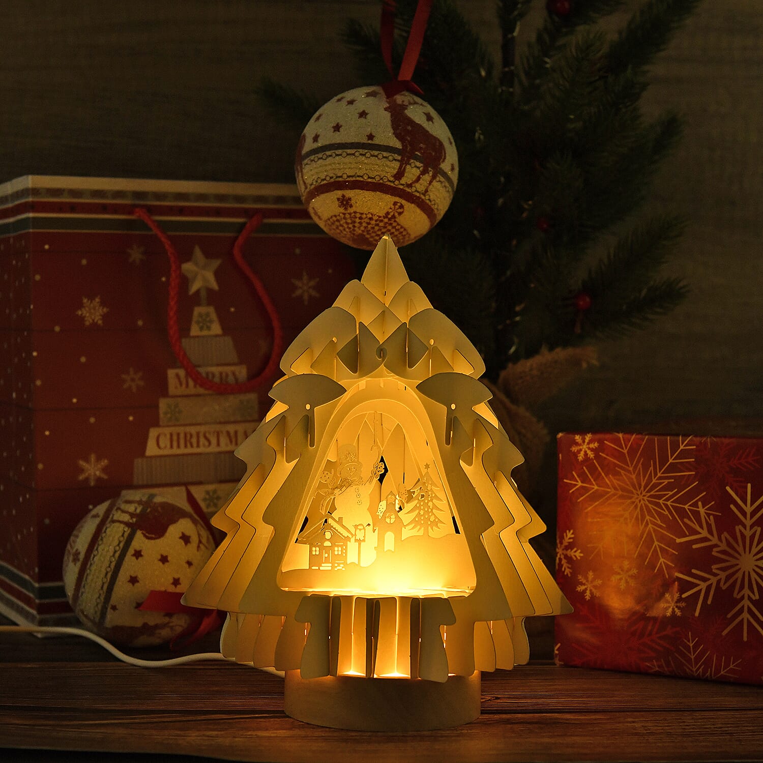 3D Paper Tree Lamp Snowman - White