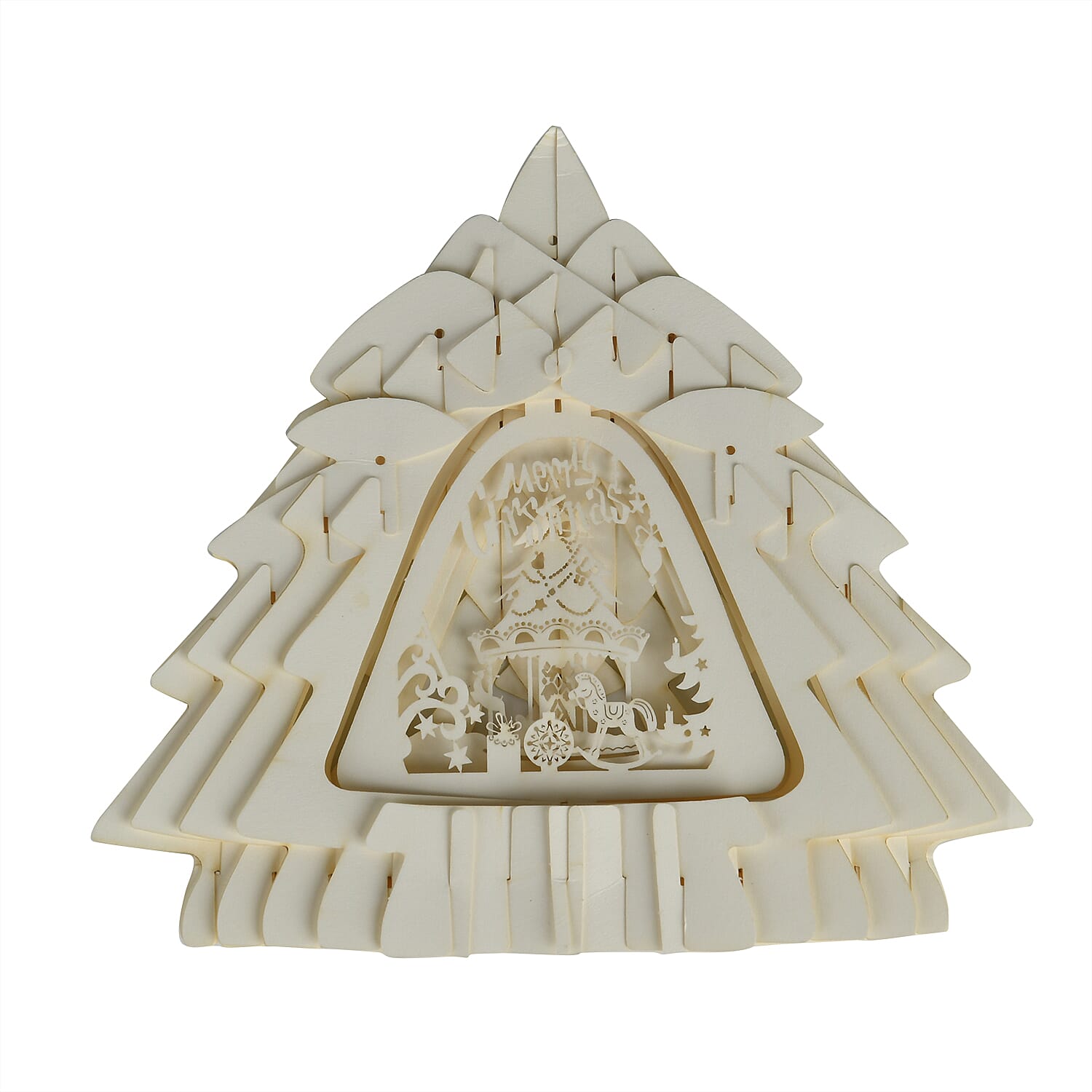 3D Paper Tree Lamp with Merry Christmas - White