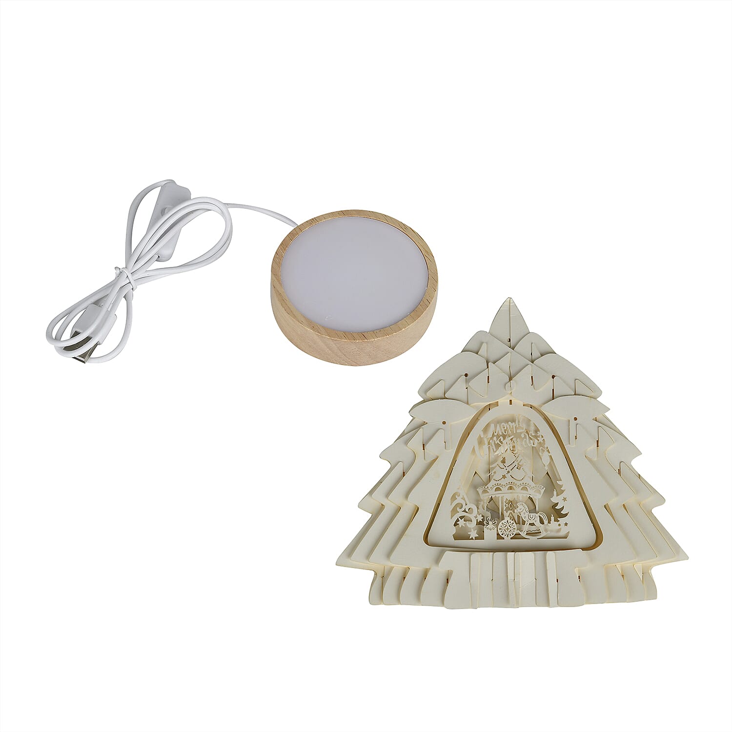 3D Paper Tree Lamp with Merry Christmas - White