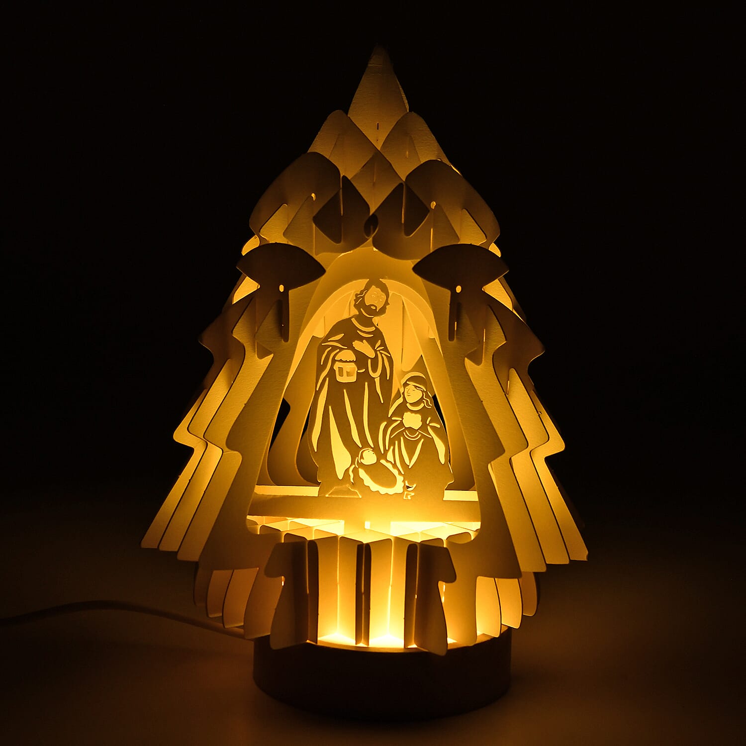 3D Paper Tree Lamp with Birth of Jesus - White