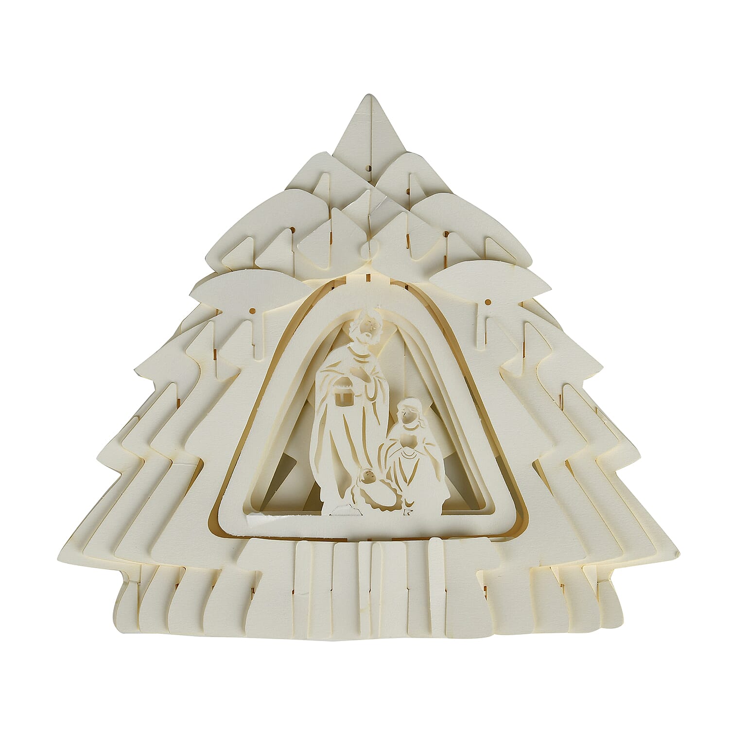 3D Paper Tree Lamp with Birth of Jesus - White