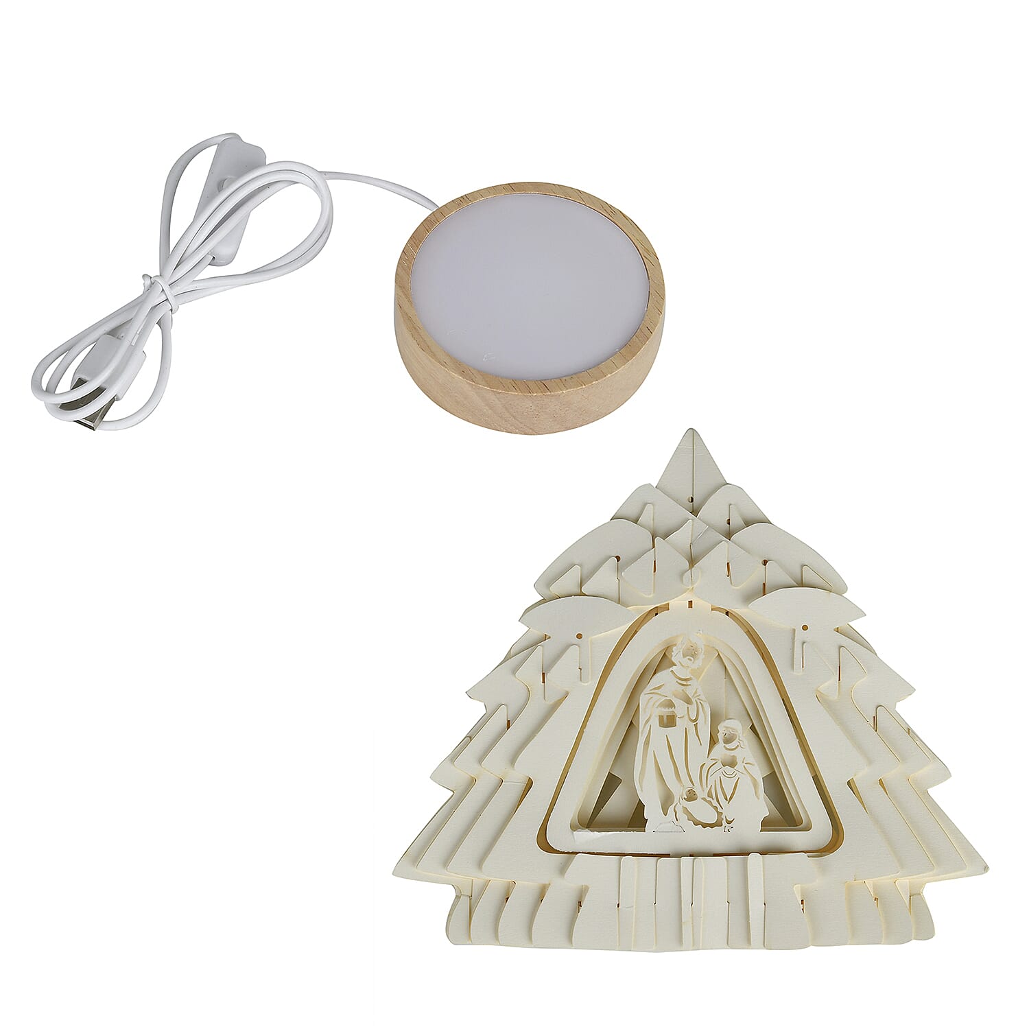 3D Paper Tree Lamp with Birth of Jesus - White