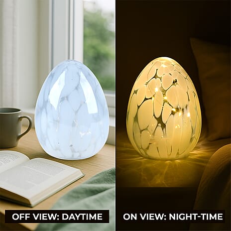 Ambient Egg Glass LED Lamp with String Lights (3xAAA Battery not inc.) - Light Blue