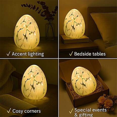 Ambient Egg Glass LED Lamp with String Lights (3xAAA Battery not inc.) - Light Blue