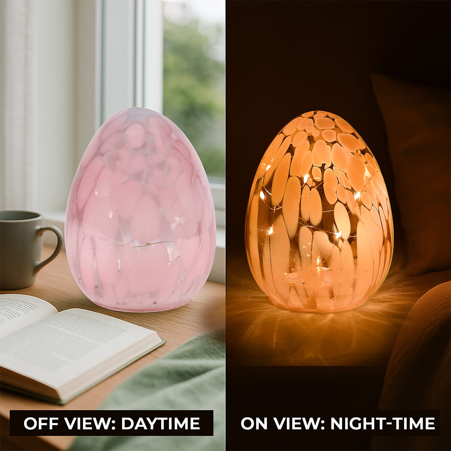 Ambient Egg Glass LED Lamp with String Lights (3xAAA Battery not inc.) - Pink