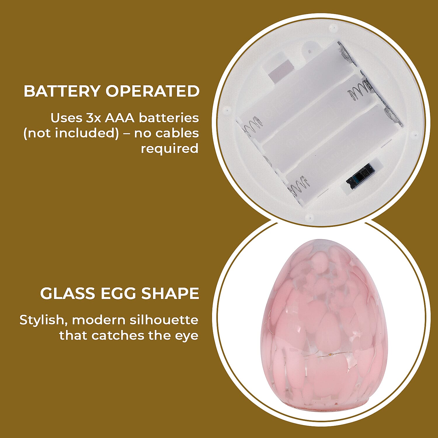 Ambient Egg Glass LED Lamp with String Lights (3xAAA Battery not inc.) - Pink