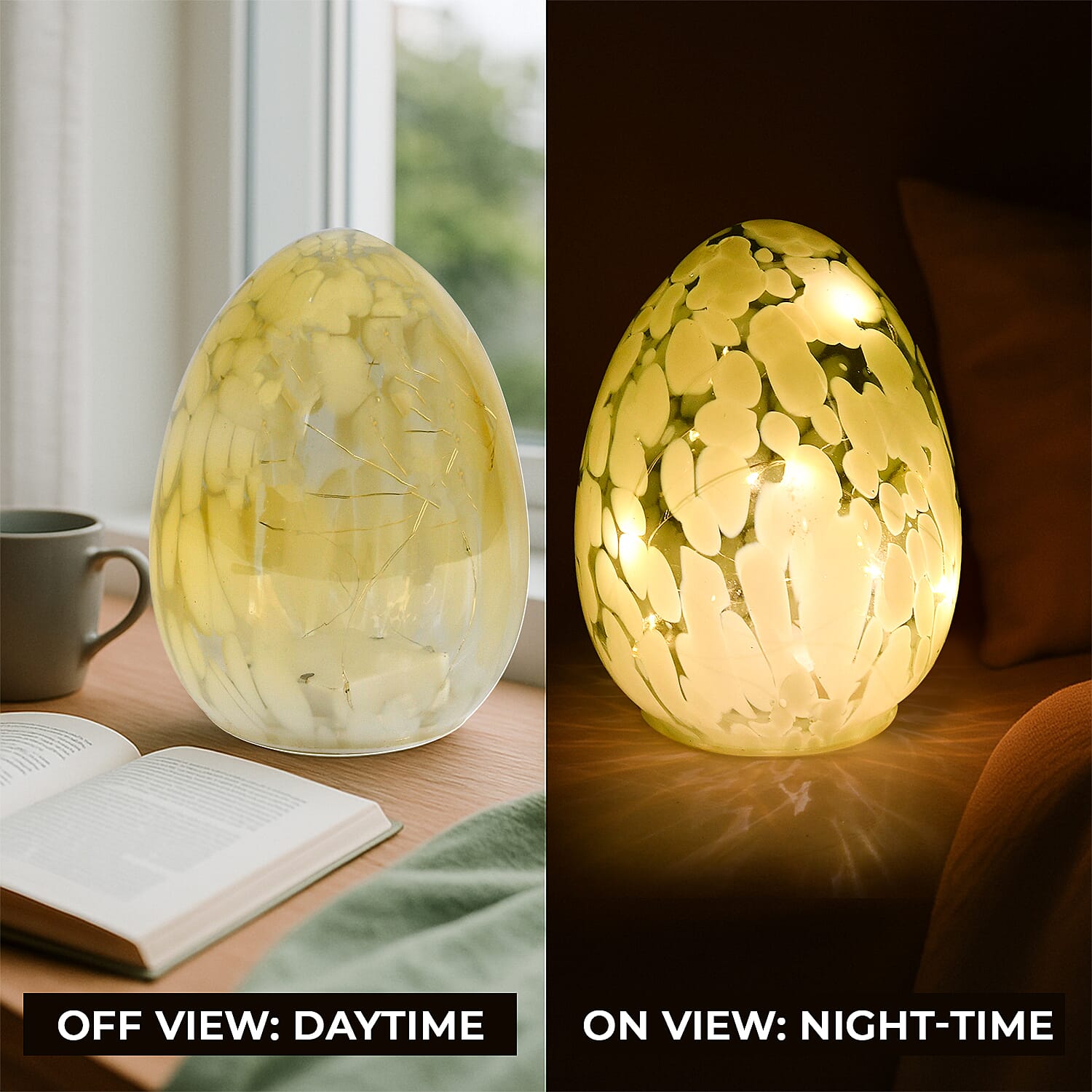 Ambient Egg Glass LED Lamp with String Lights (3xAAA Battery not inc.) - Yellow