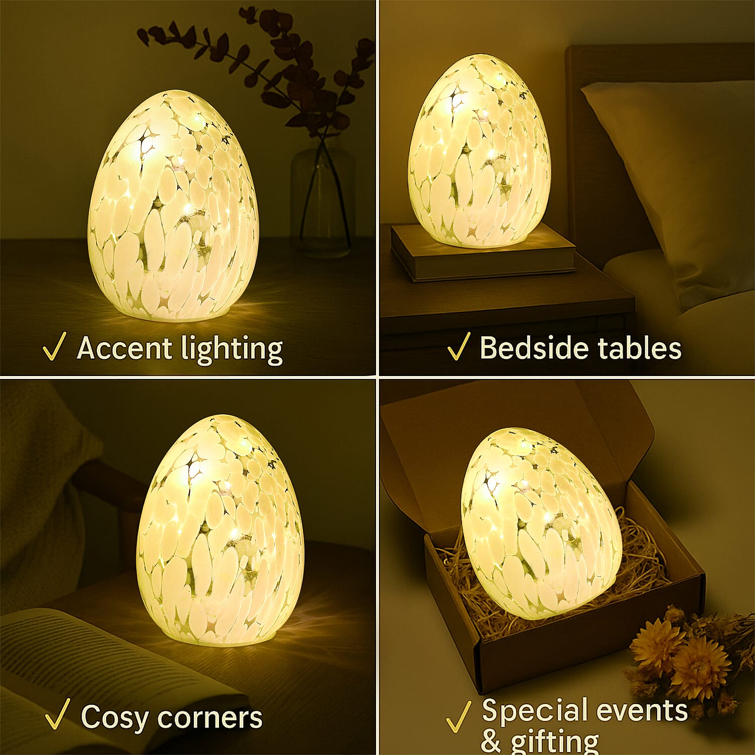 Ambient Egg Glass LED Lamp with String Lights (3xAAA Battery not inc.) - Yellow