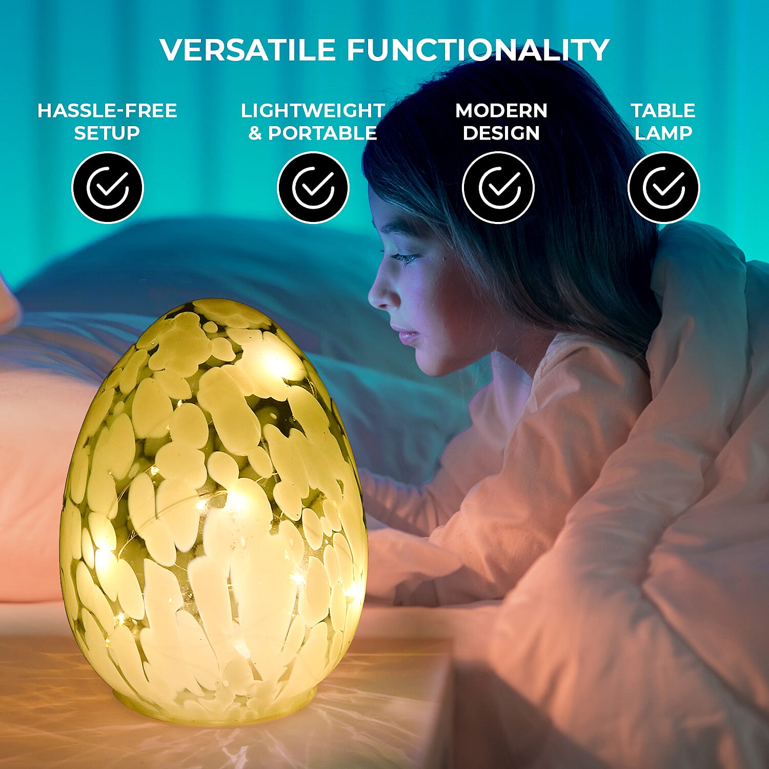 Ambient Egg Glass LED Lamp with String Lights (3xAAA Battery not inc.) - Yellow