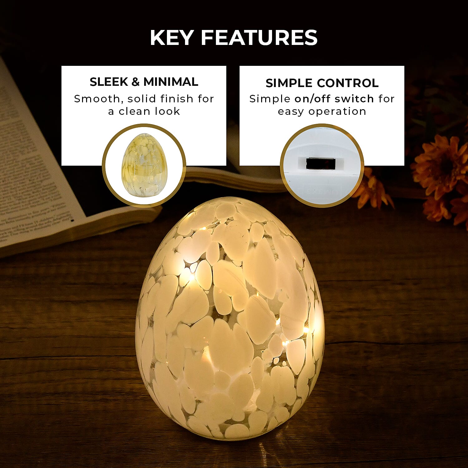 Ambient Egg Glass LED Lamp with String Lights (3xAAA Battery not inc.) - Yellow