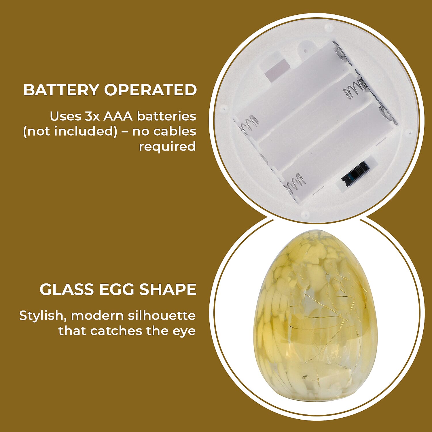 Ambient Egg Glass LED Lamp with String Lights (3xAAA Battery not inc.) - Yellow