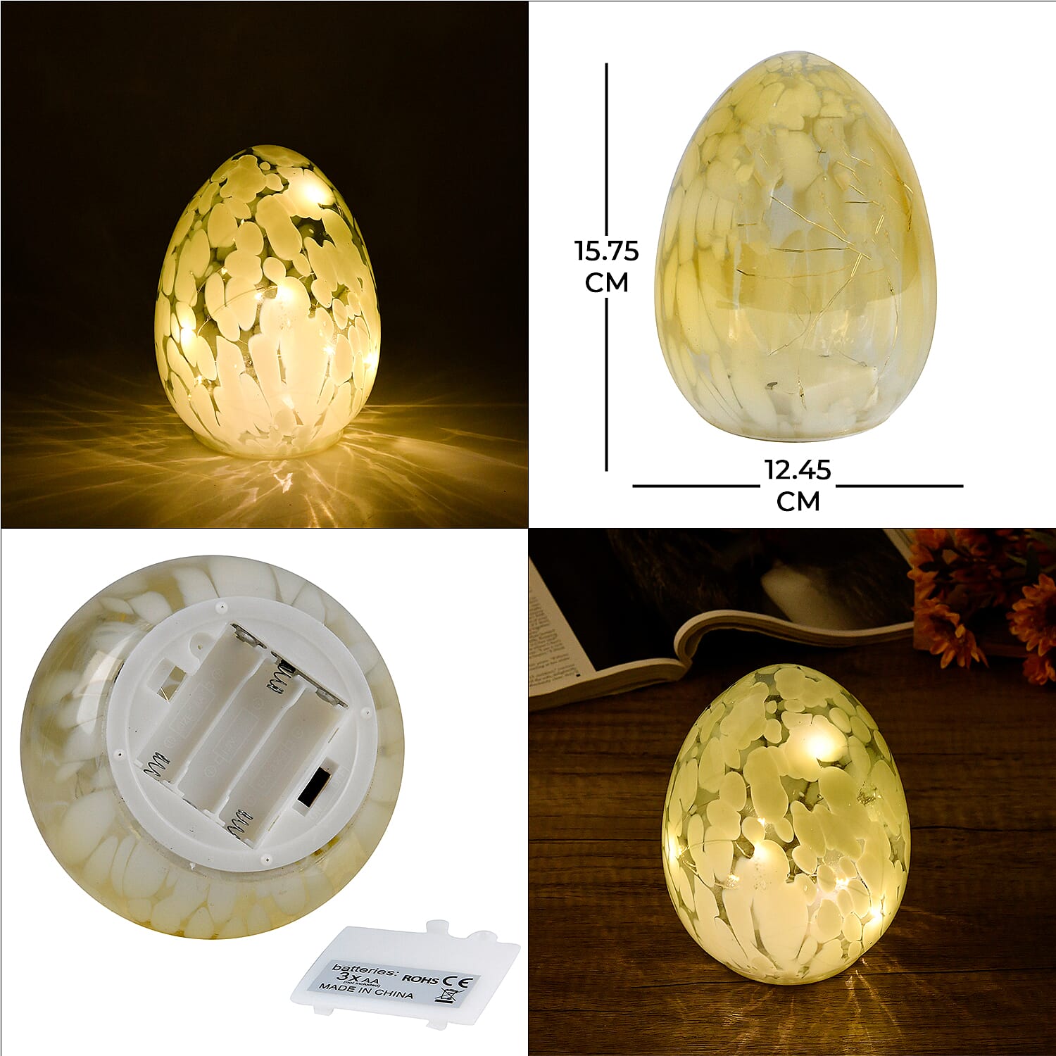 Ambient Egg Glass LED Lamp with String Lights (3xAAA Battery not inc.) - Yellow