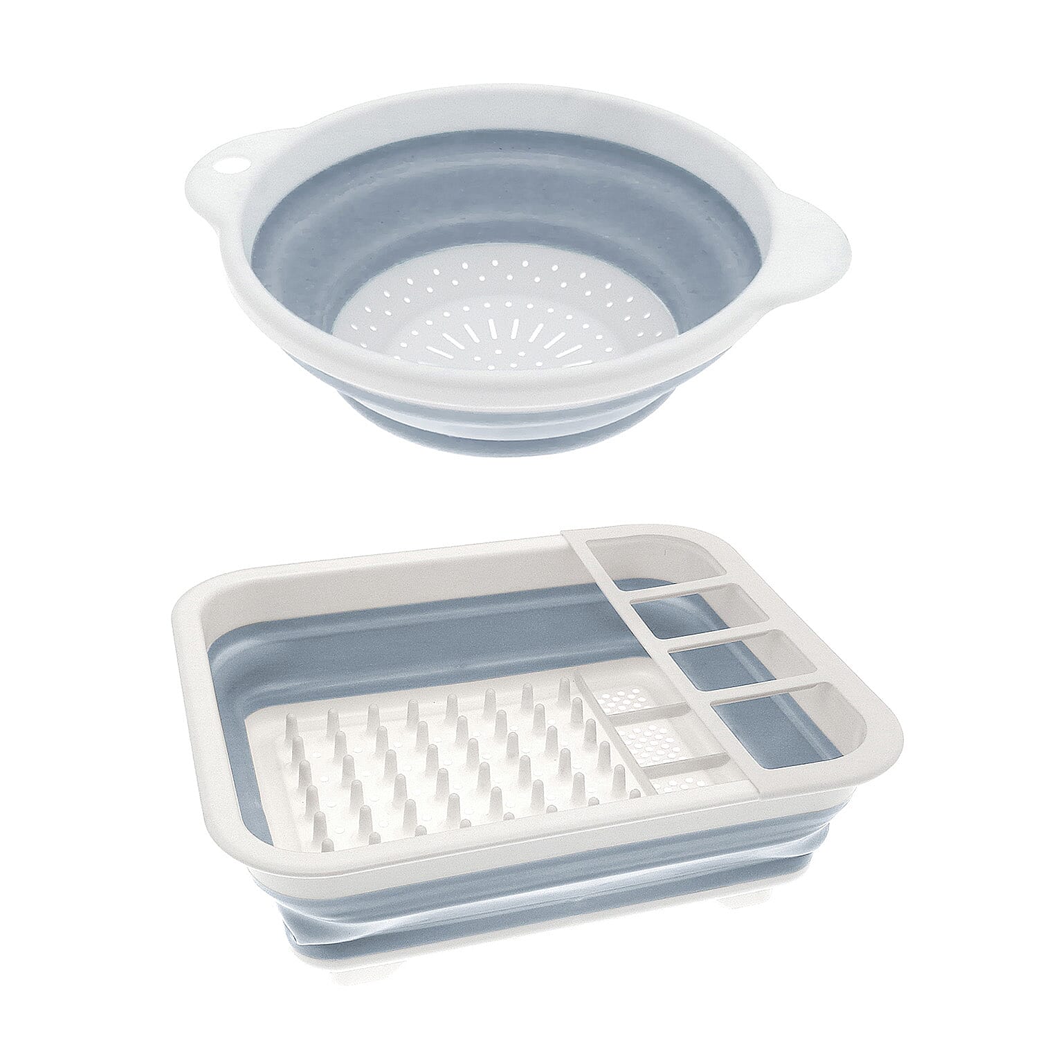 Set of 2 Collapsible Disk Rack and Collapsible Colander - Grey and White