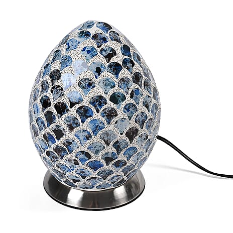 Scalloped Mosaic Egg Table Lamp - Blue - White