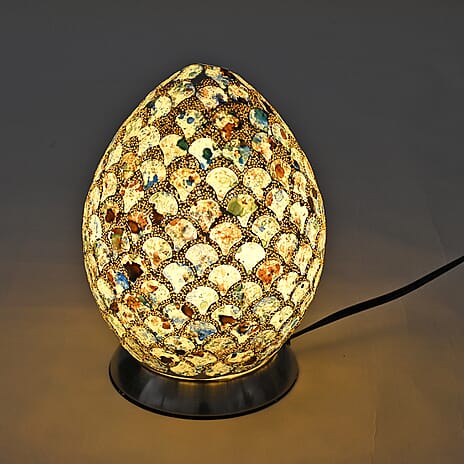 Scalloped Mosaic Egg Table Lamp - Blue - White