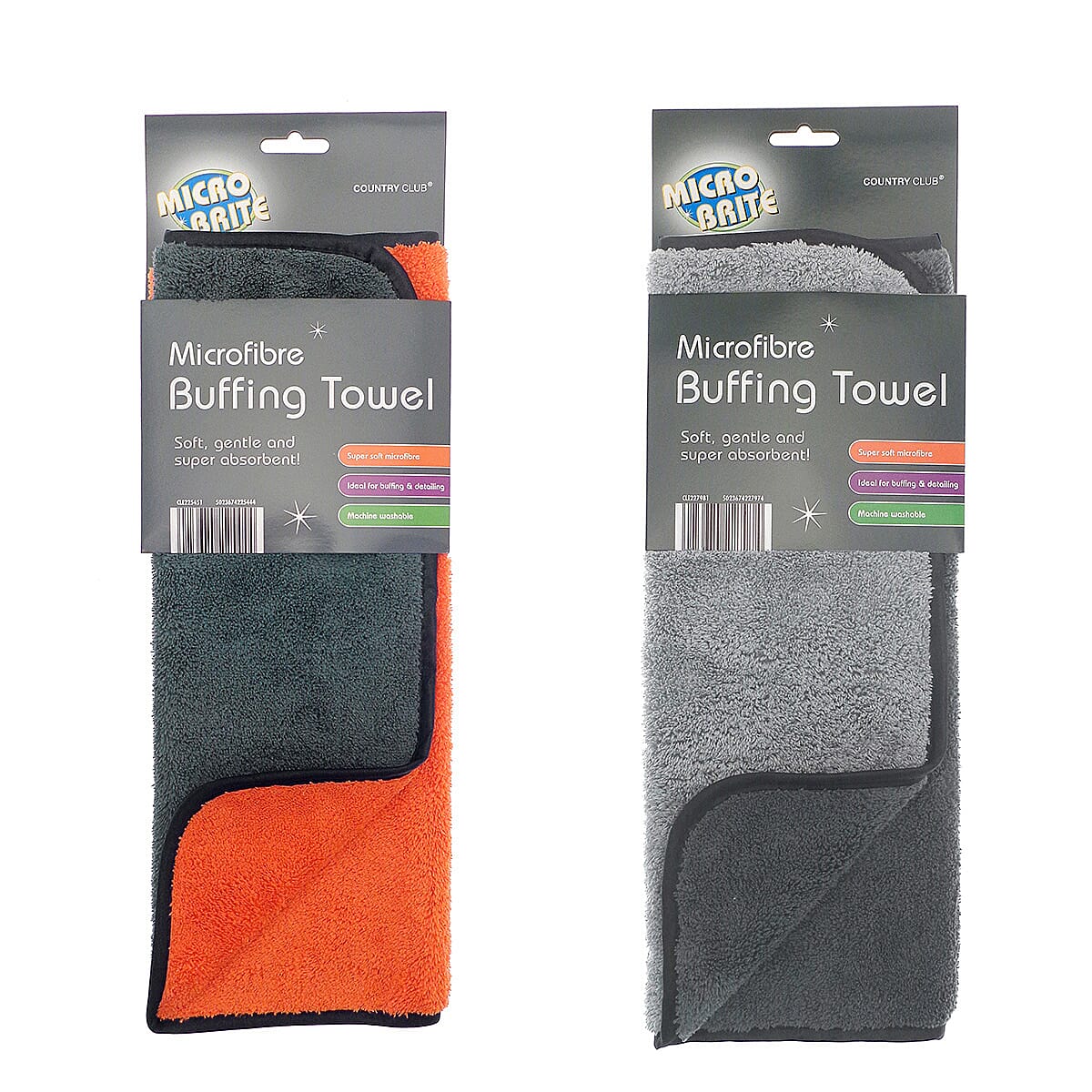 Set of 2 MICRO BRITE Microfiber Buffing Towel (Size 60x40 cm) - Orange & Light Grey