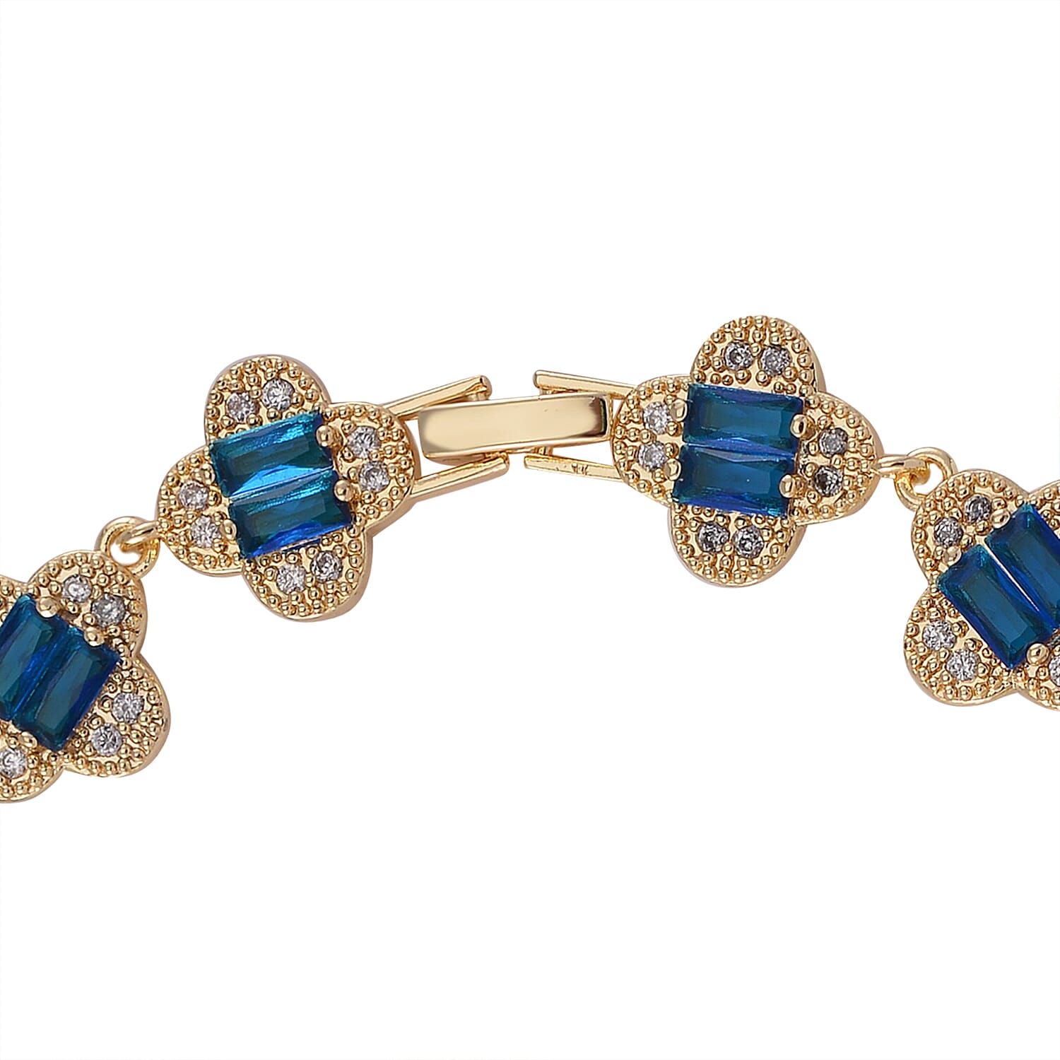 GENOA Japan Movt. 3ATM WR Gold Finish White Crystal - Blue Cubic Zirconia Studded Watch