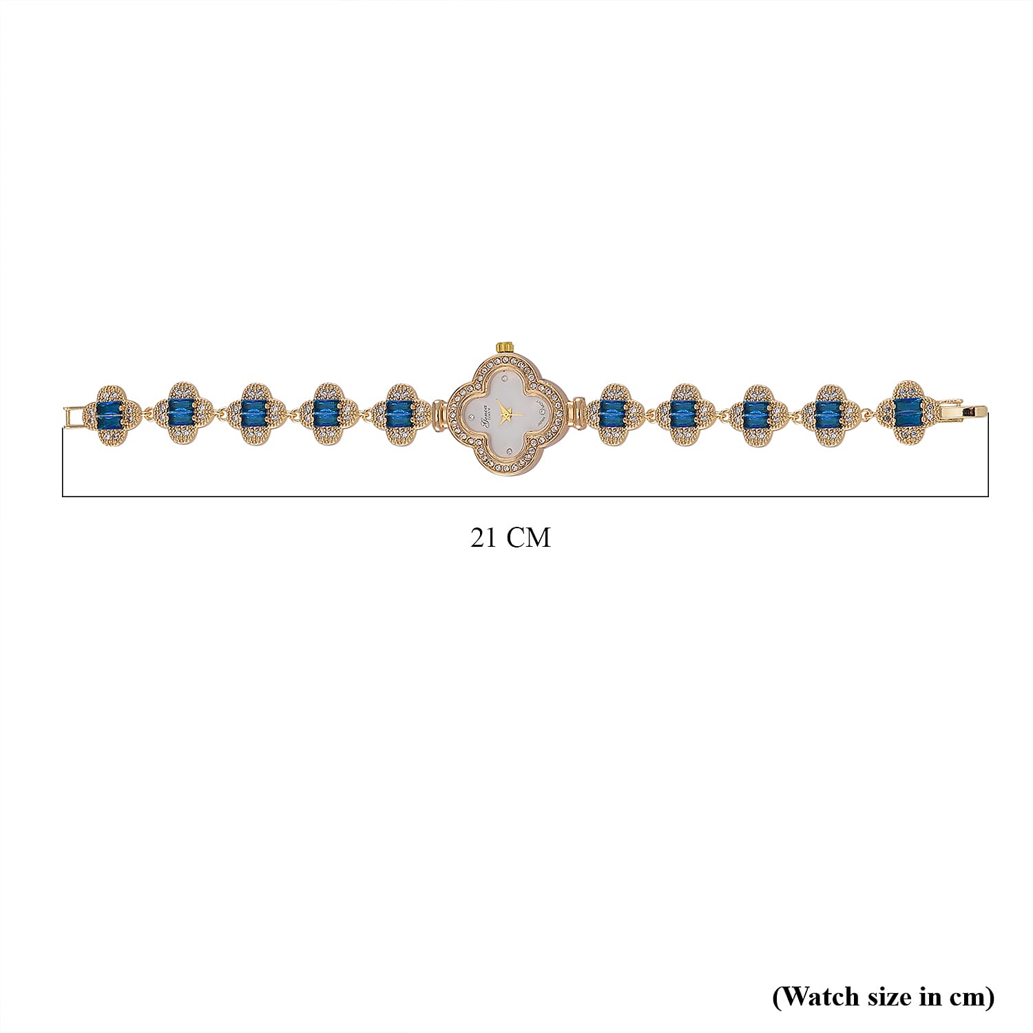 GENOA Japan Movt. 3ATM WR Gold Finish White Crystal - Blue Cubic Zirconia Studded Watch