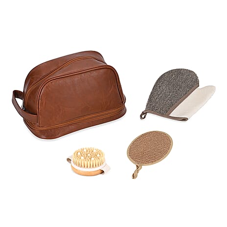 Beautech Set of 4 Bath and Body Set - Storage Bag, Bath Glove, Rub Pad & Massage Brush - Ultimate Care Set