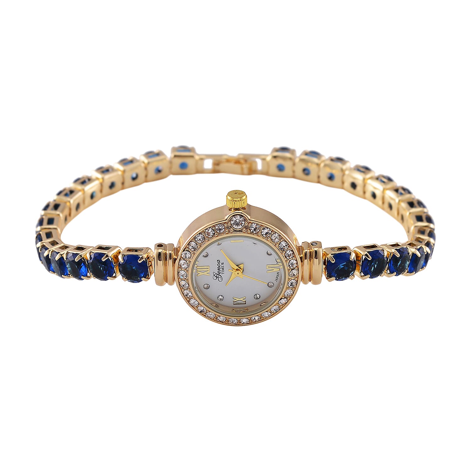 GENOA - Japanese Mov, 3 ATM,  Blue CZ-White Crystal Watch