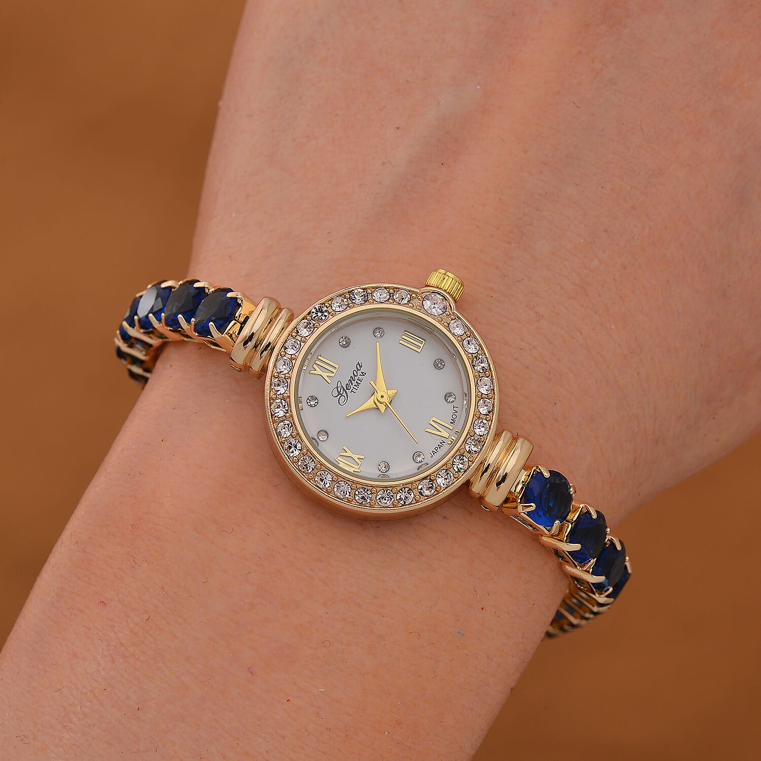 Blue Cubic Zirconia ,  White Crystal  Watch Pure Yellow Brass  15.01 ct  15.010  Ct.