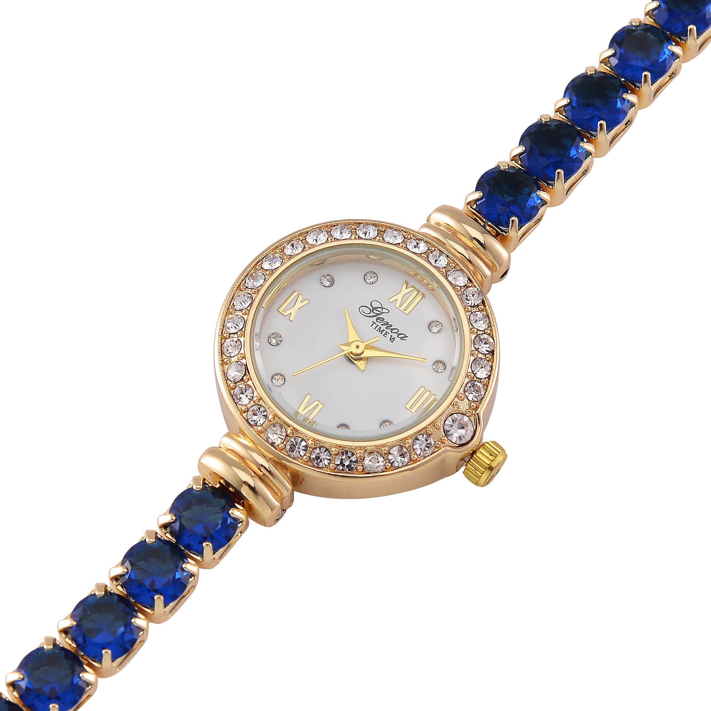 Blue Cubic Zirconia ,  White Crystal  Watch Pure Yellow Brass  15.01 ct  15.010  Ct.